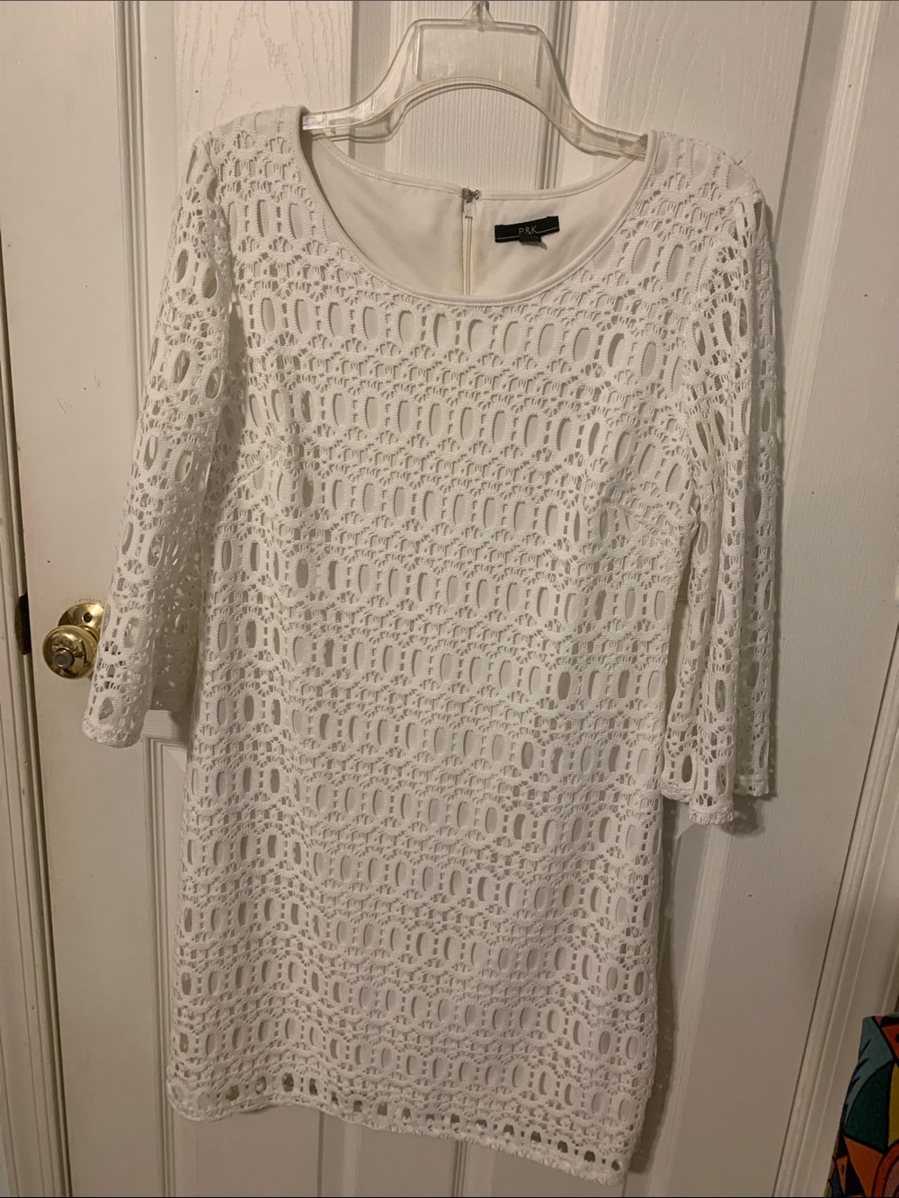 R&K White Crochet Long-Sleeve Shift Dress
